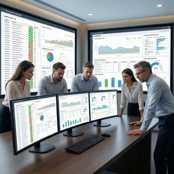 Operations team collaborating over a vendor ordering platform on multiple screens.