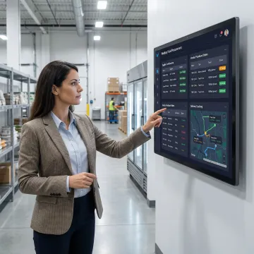 Food service procurement manager reviewing supplier data on a custom software interface
