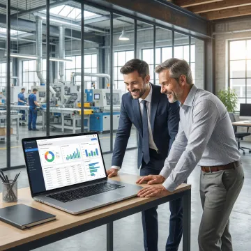 Manufacturing procurement software implementation process on a laptop