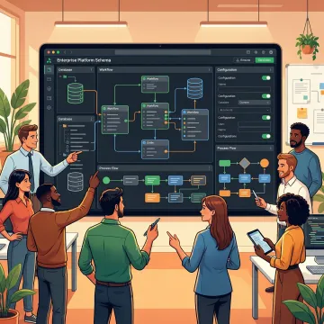 Custom enterprise platform interface with operations workflows and data models