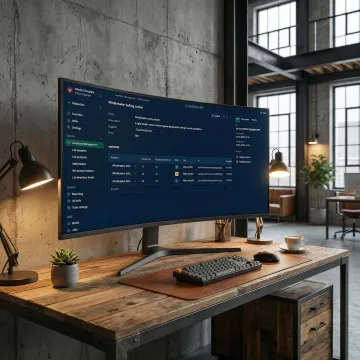 Industrial procurement software dashboard showing purchase orders and supplier management