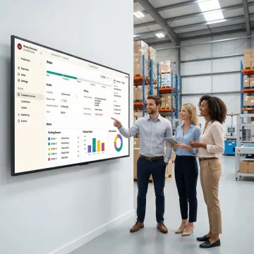Operations team reviewing fulfillment workflow steps on a digital dashboard