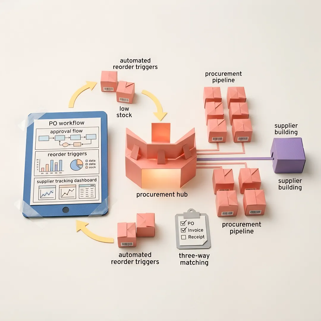 Developer and operations manager collaborating on a custom procurement system build