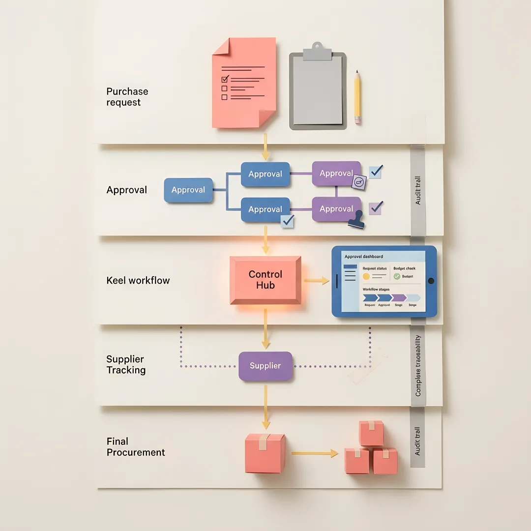 Purchase order requisition software dashboard showing approval workflows and PO status tracking