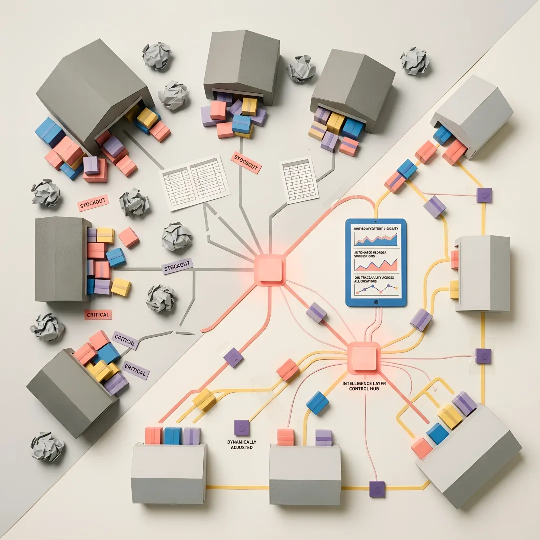 Retail supply chain software showing inventory and order management workflows
