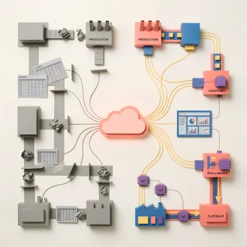 Cloud manufacturing software dashboard showing production schedules and inventory levels
