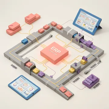 Manufacturing ERP dashboard showing order processing, production batches, and inventory tracking