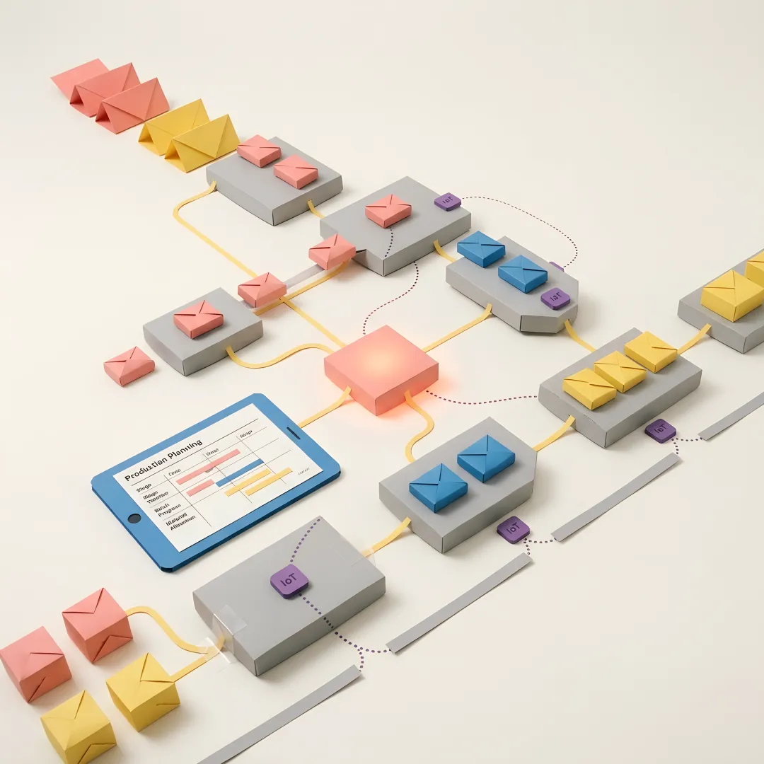 Production planning software dashboard displayed on a monitor in a Glasgow manufacturing facility