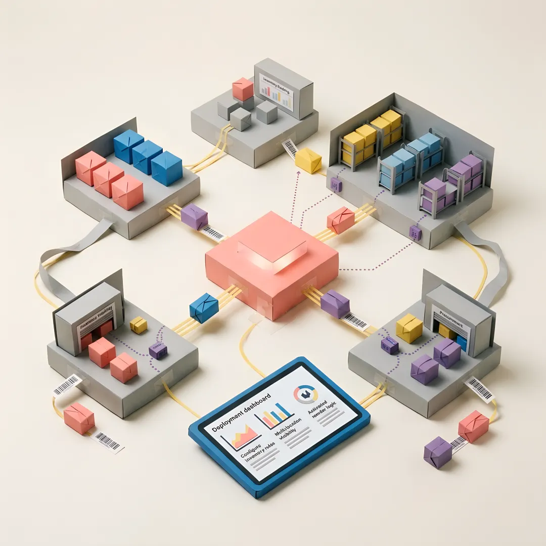 Advanced inventory management system implementation on warehouse floor with real-time tracking dashboard