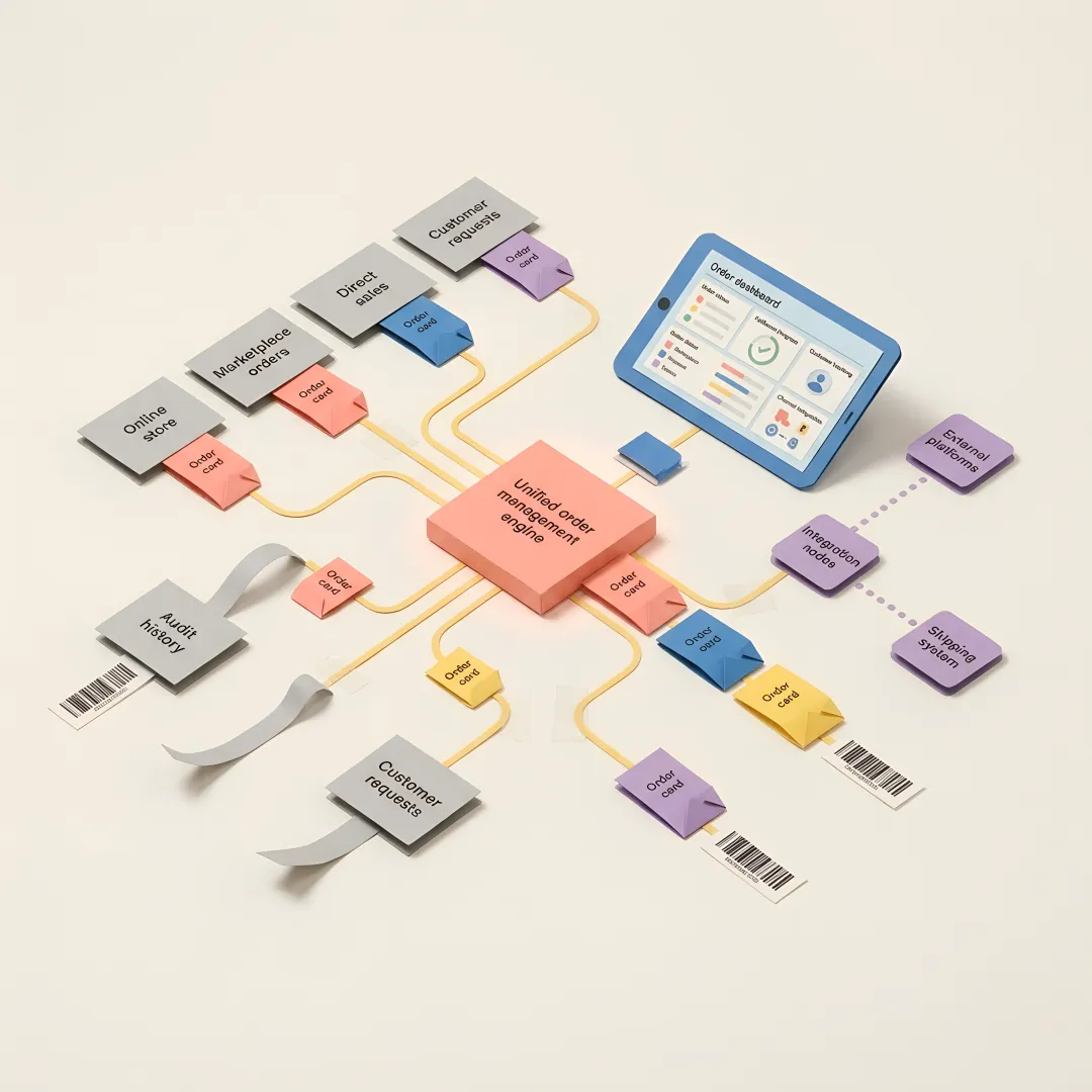 Small business team using order management software dashboard on a computer screen