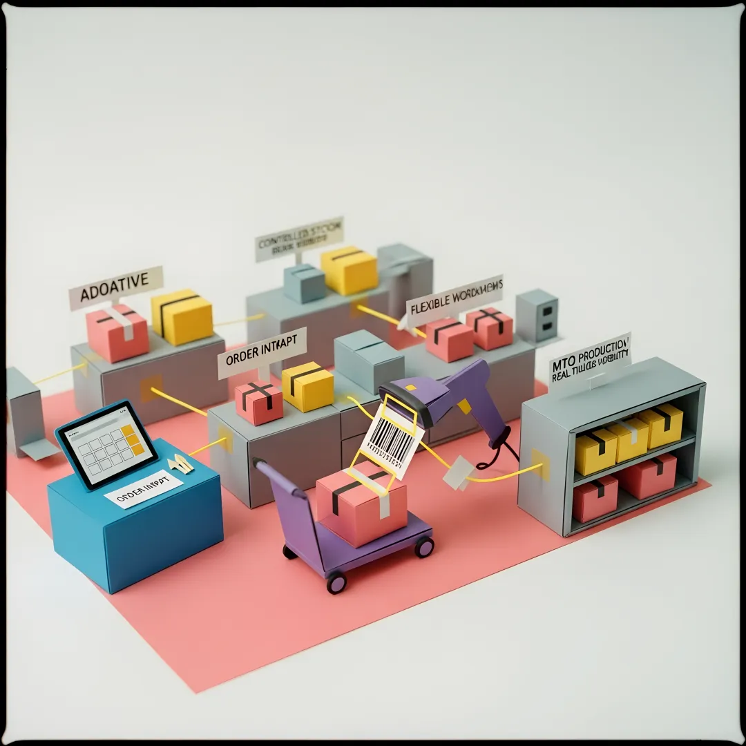 Custom manufacturing software dashboard displaying production orders, inventory levels, and batch status in real time
