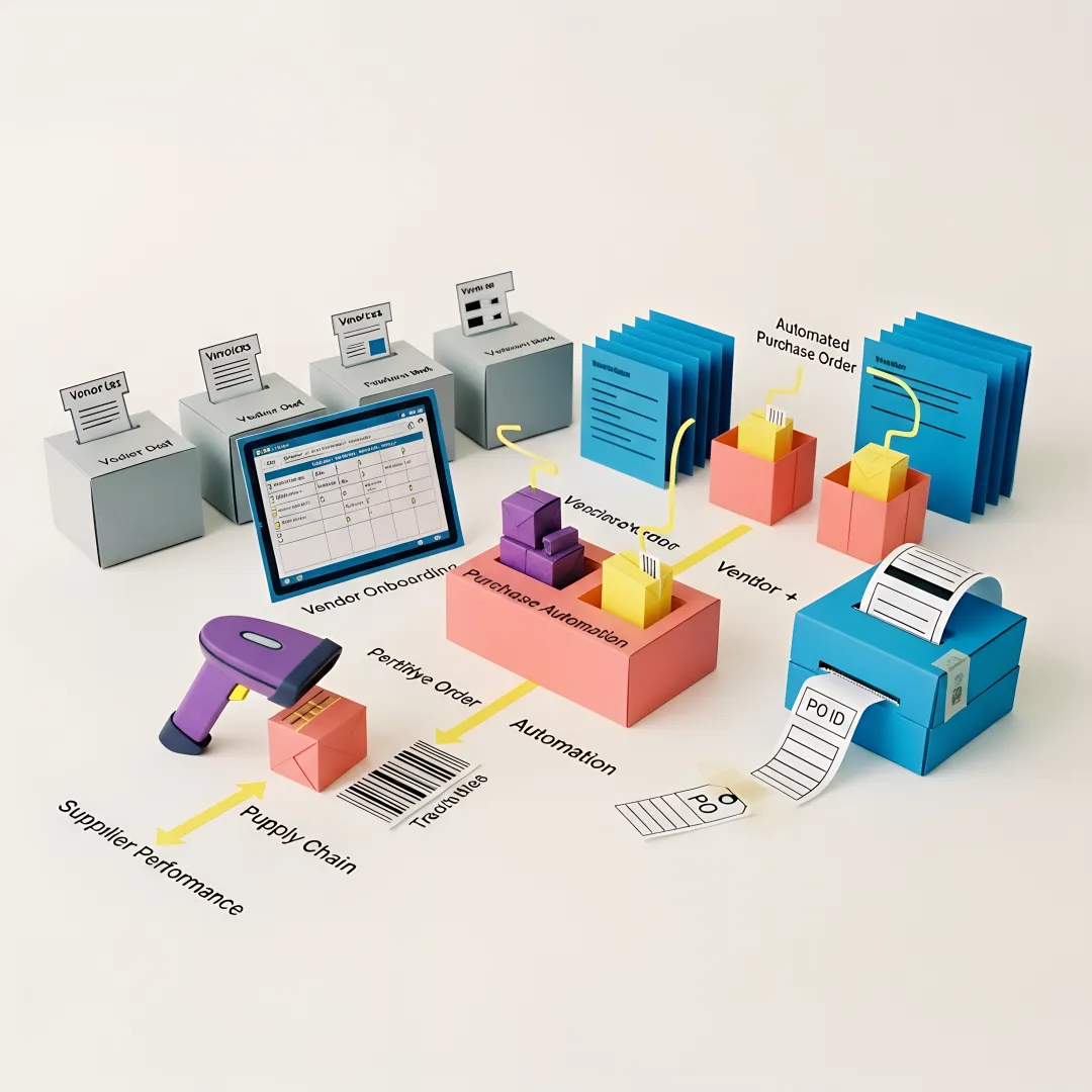 Food service supplier management software dashboard showing vendor performance and purchase orders
