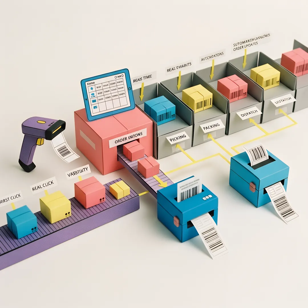 Order fulfilment software dashboard showing real-time order tracking and warehouse workflows