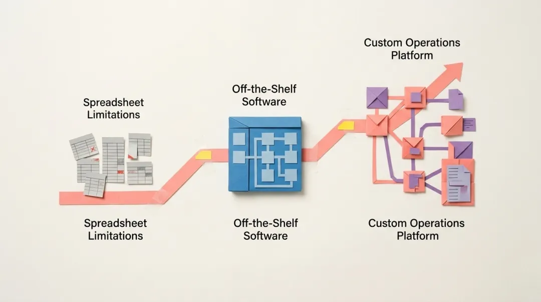 Three-stage stock management system evolution from spreadsheets to custom operations platform