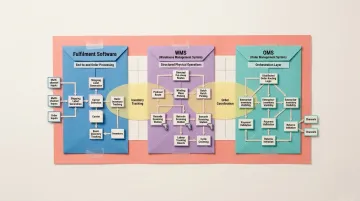 Fulfillment software versus WMS versus OMS three-system comparison infographic