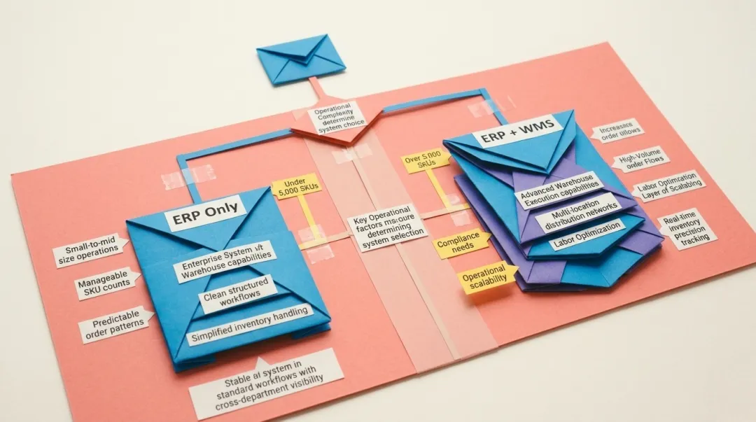 ERP versus WMS versus modern platform three-path decision flow for operations teams