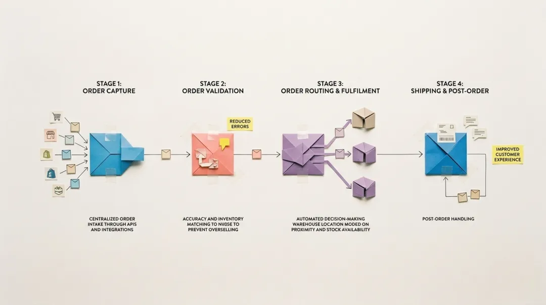 Order validation and inventory promising process flow with key accuracy statistics