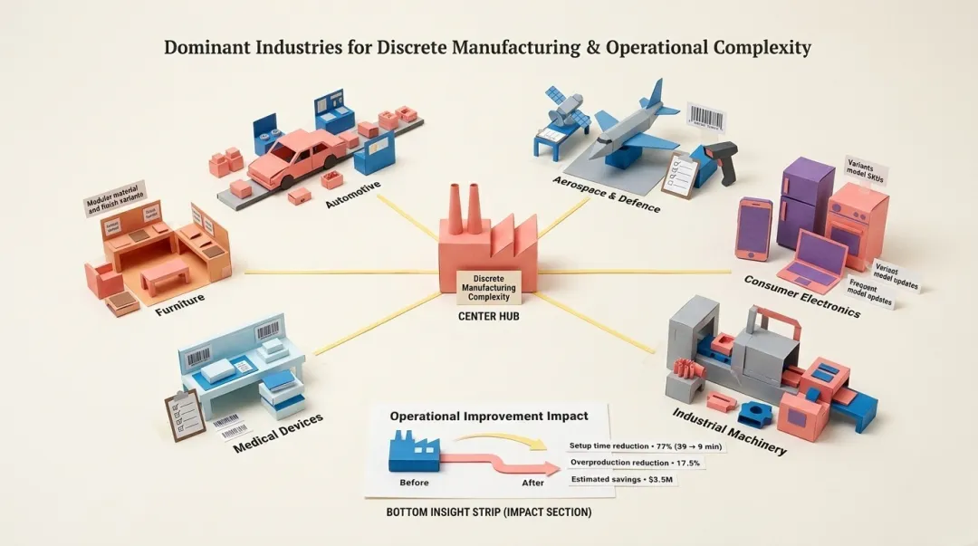 Automotive discrete manufacturing assembly line with workers building vehicle components