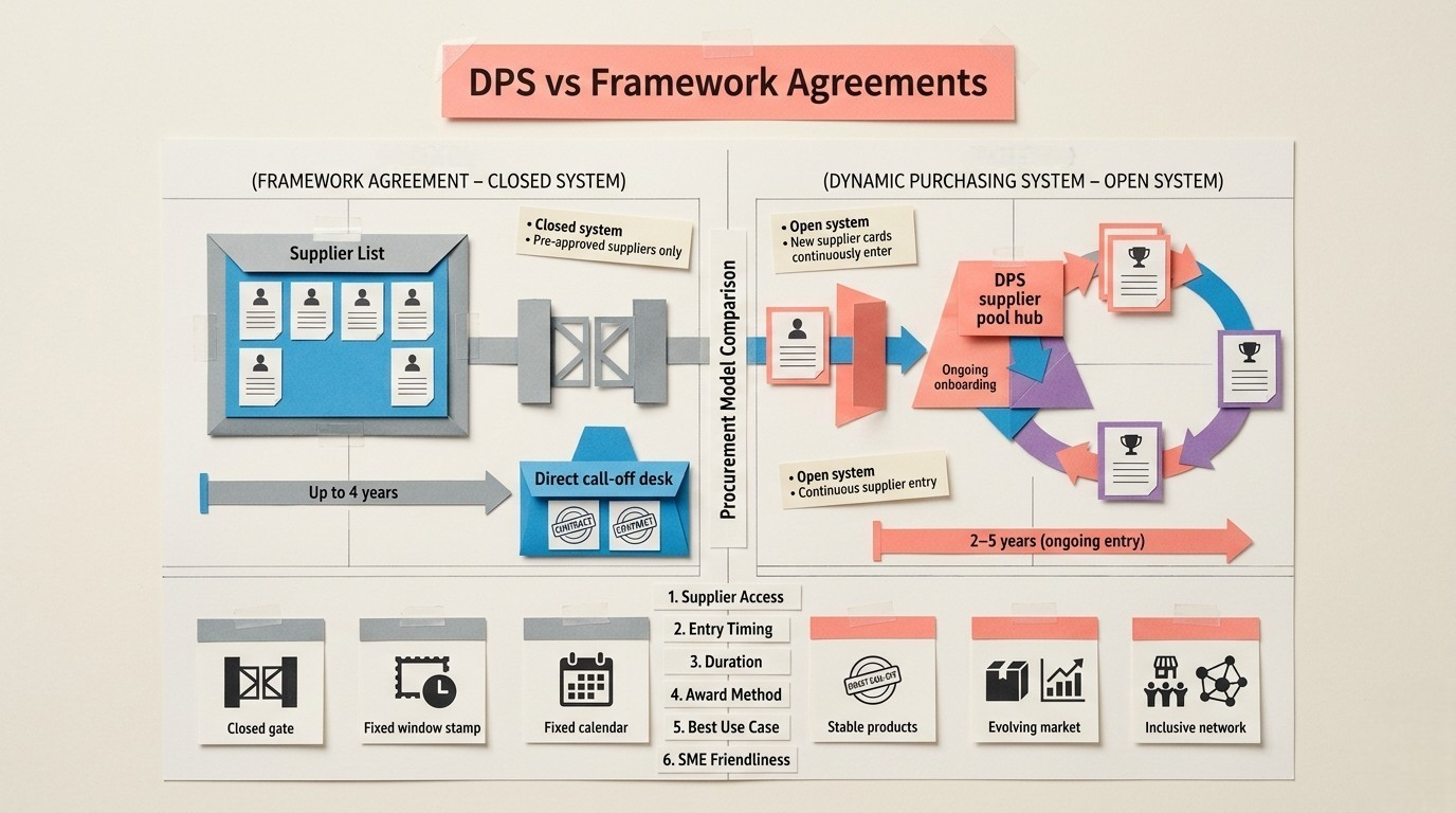 Framework agreement versus dynamic purchasing system six-dimension comparison chart
