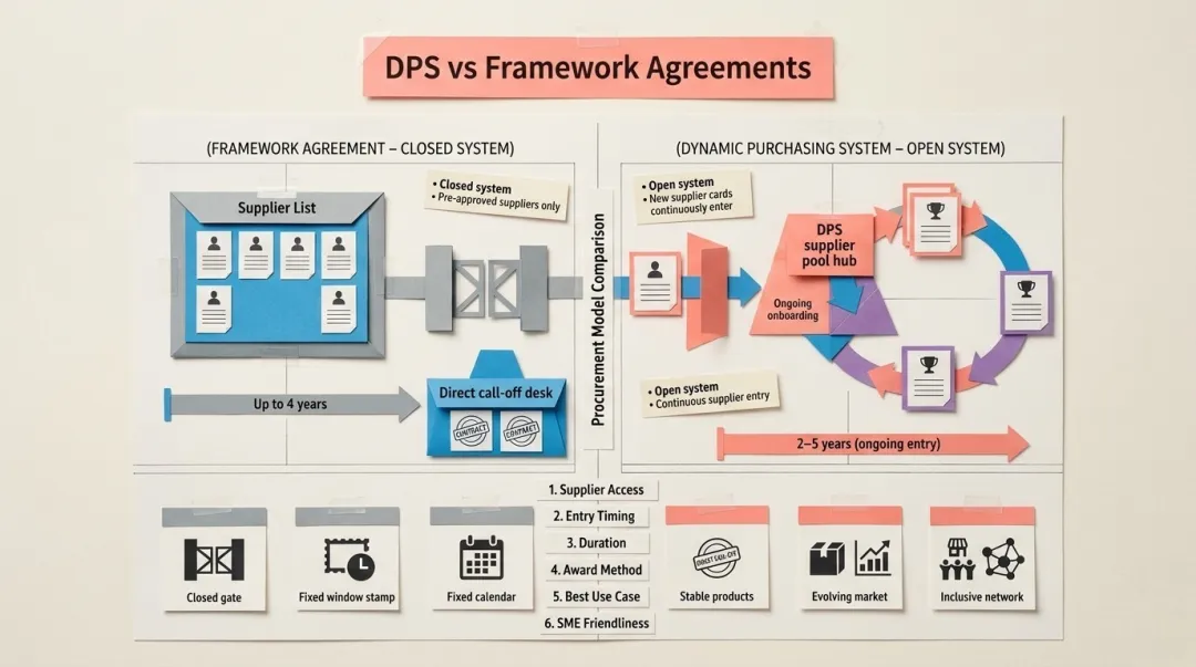 Framework agreement versus dynamic purchasing system six-dimension comparison chart