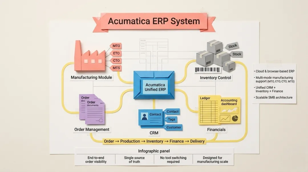Acumatica cloud ERP manufacturing dashboard displaying order and production management