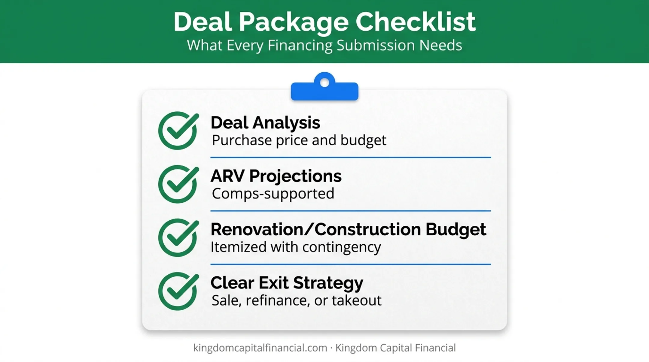 Gap financing deal package checklist for real estate investors