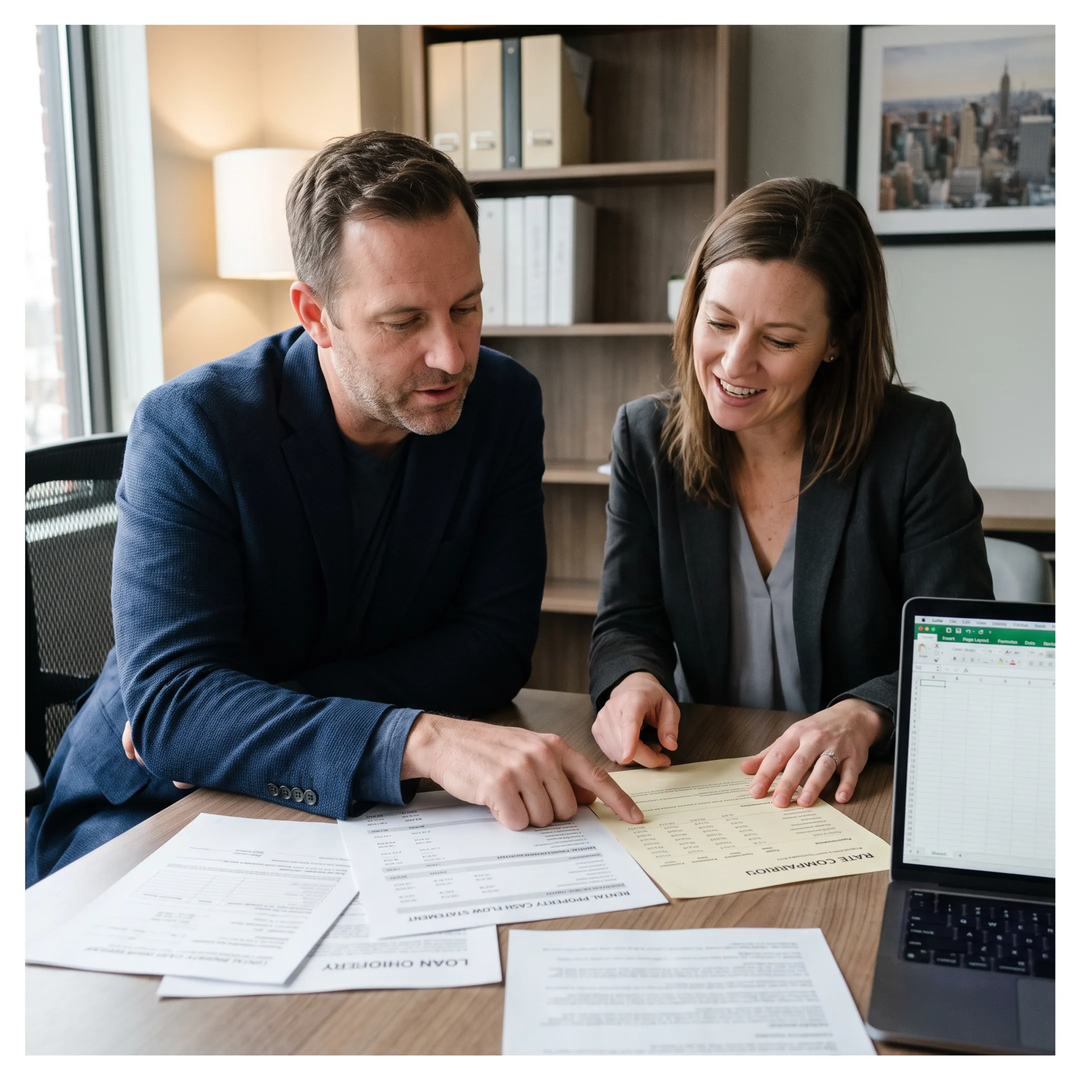 Investor reviewing rental property financing options with a financial advisor