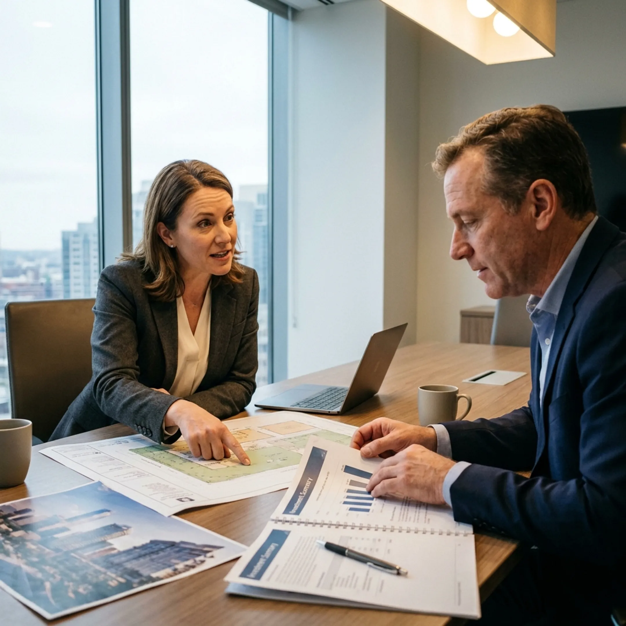 Advisor presenting a real estate bridge financing strategy