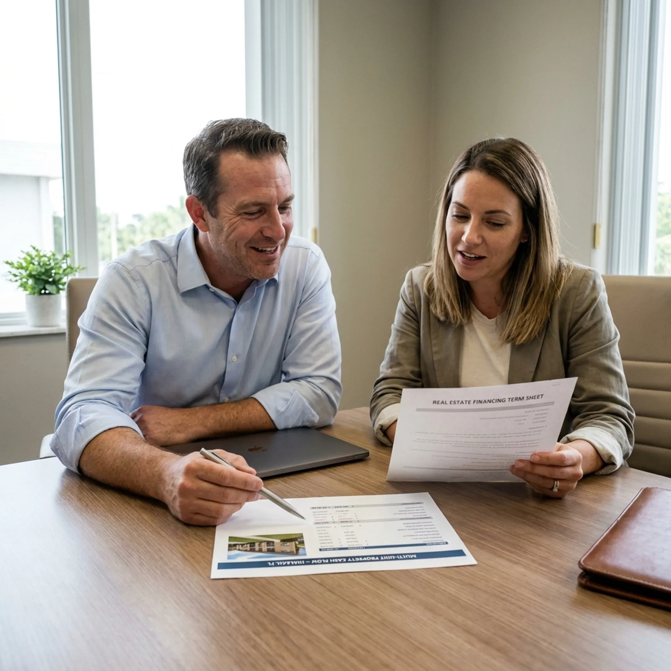 Advisor discussing Florida investment property financing with investor