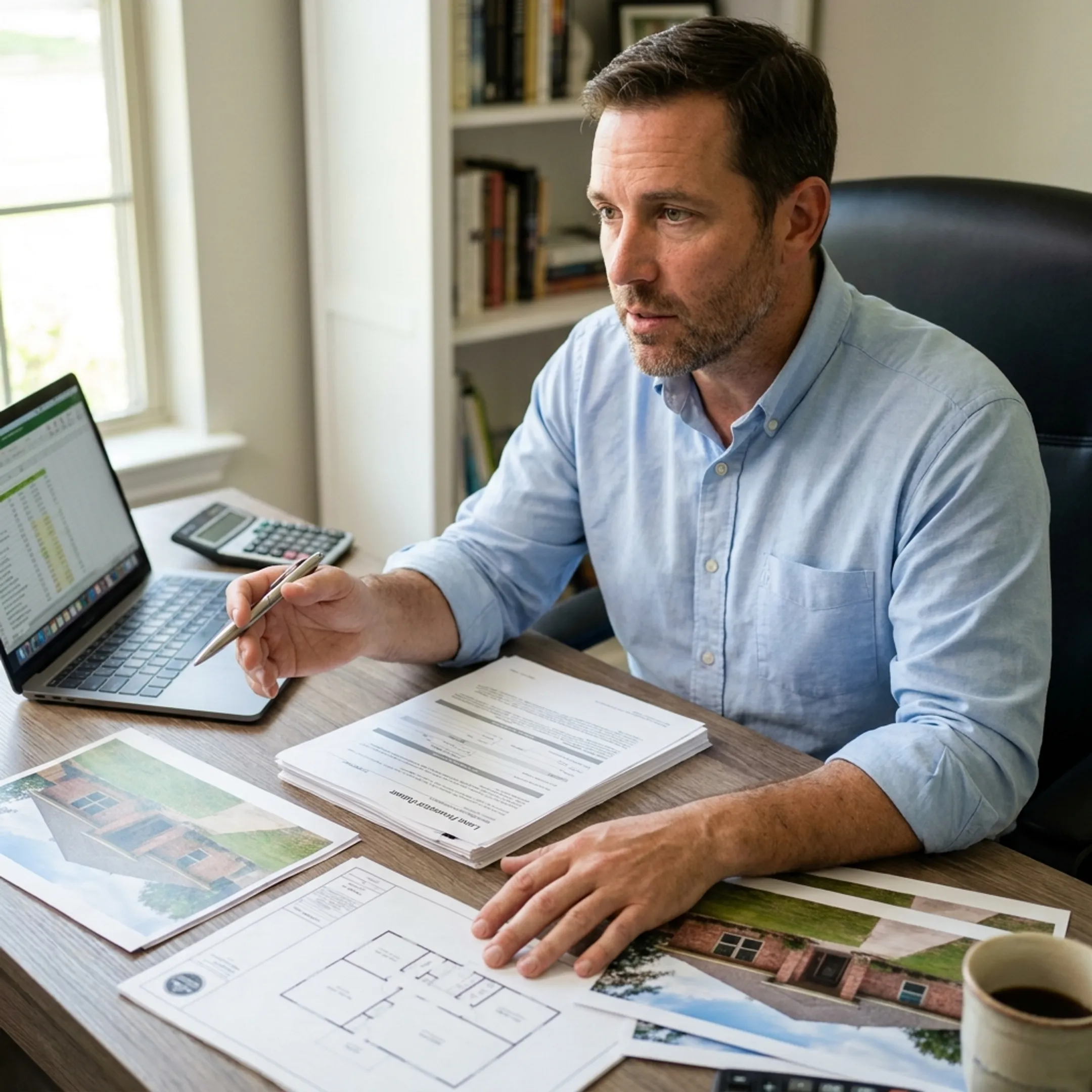 Investor reviewing Texas fix and flip property financing plans