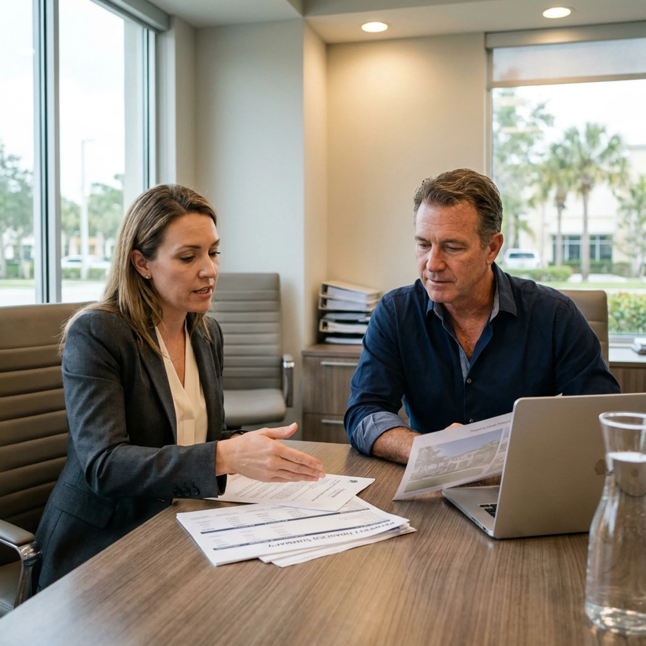 Advisor discussing commercial property loan strategy with investor