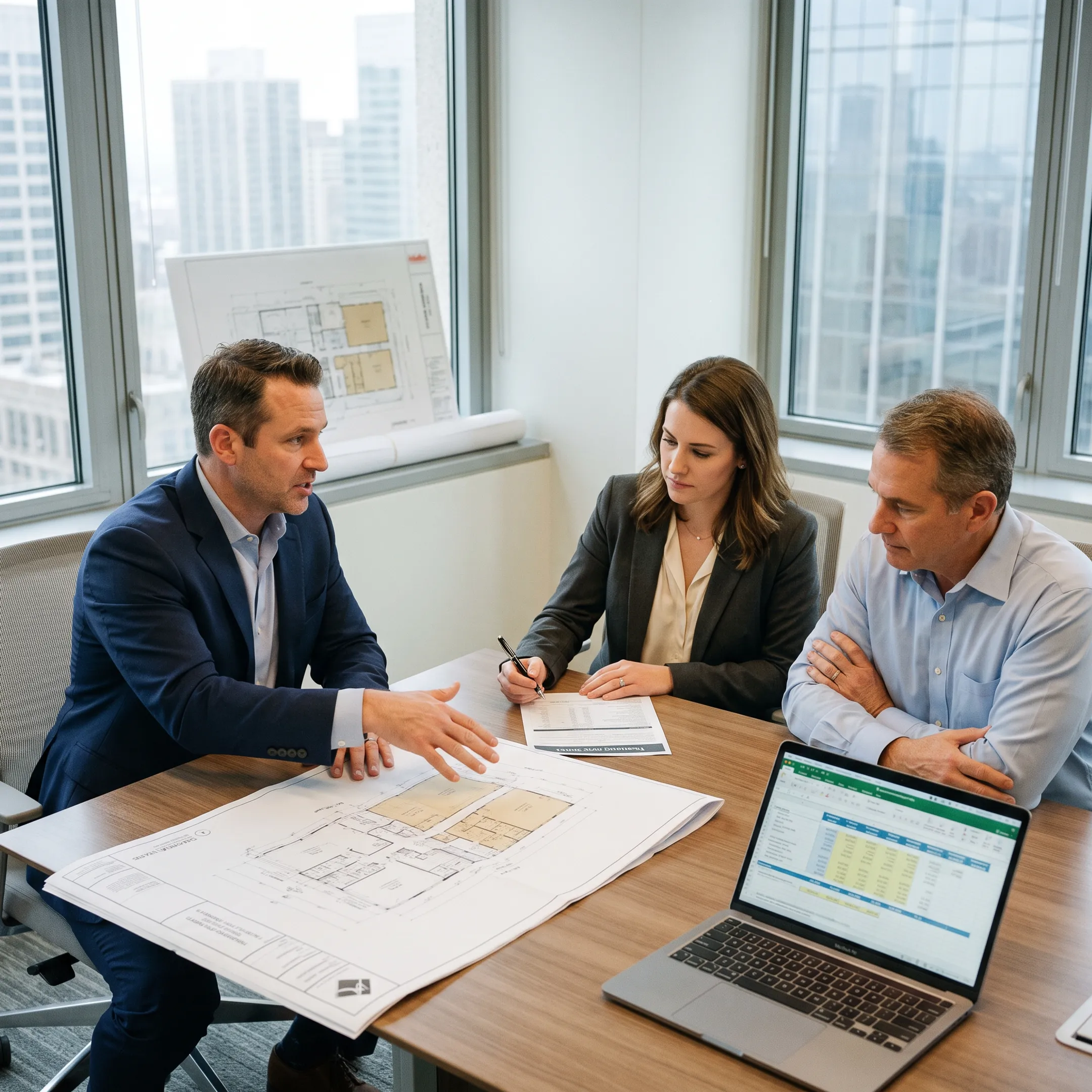 Commercial property financing consultation with real estate professionals