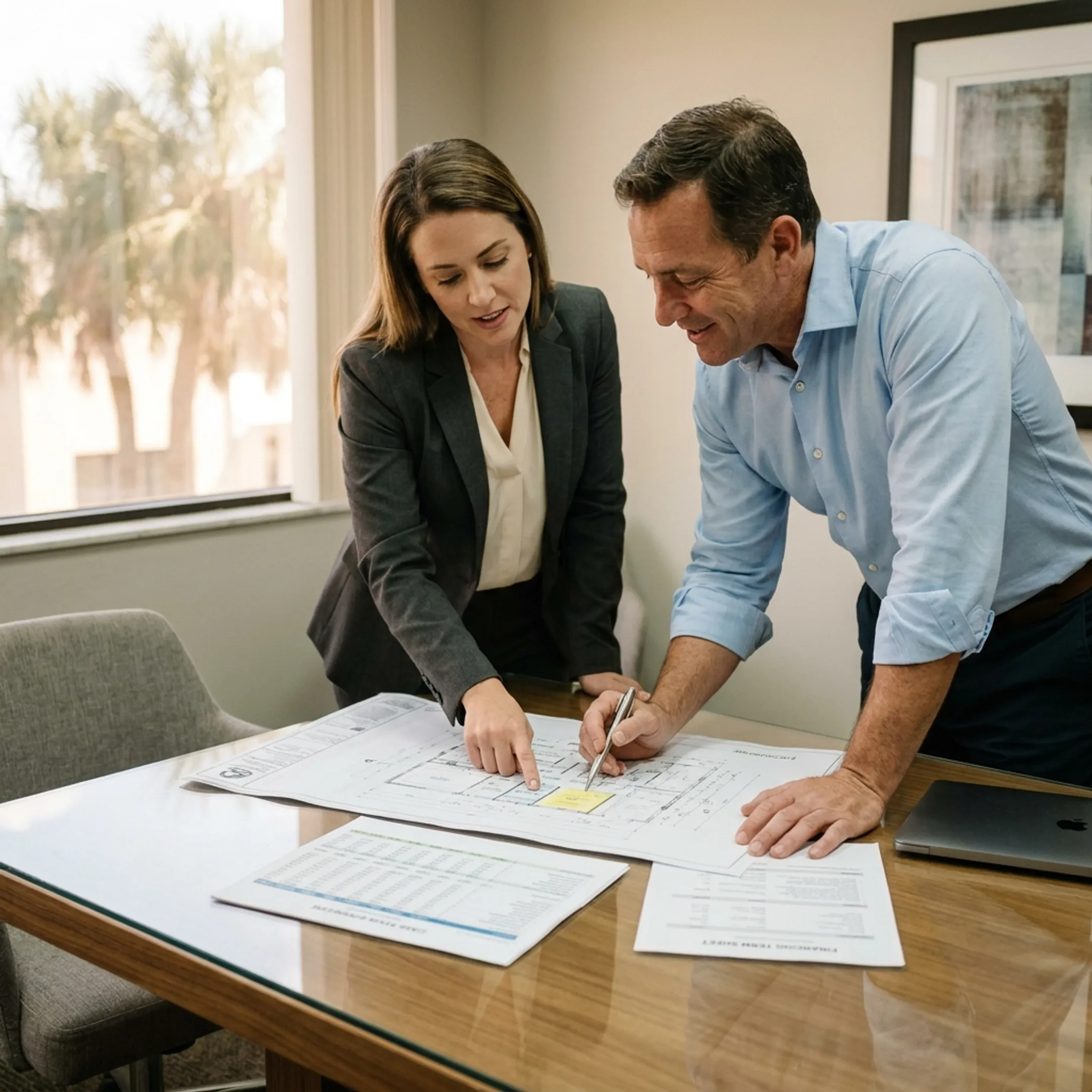 Investor and loan partner discussing Florida property financing