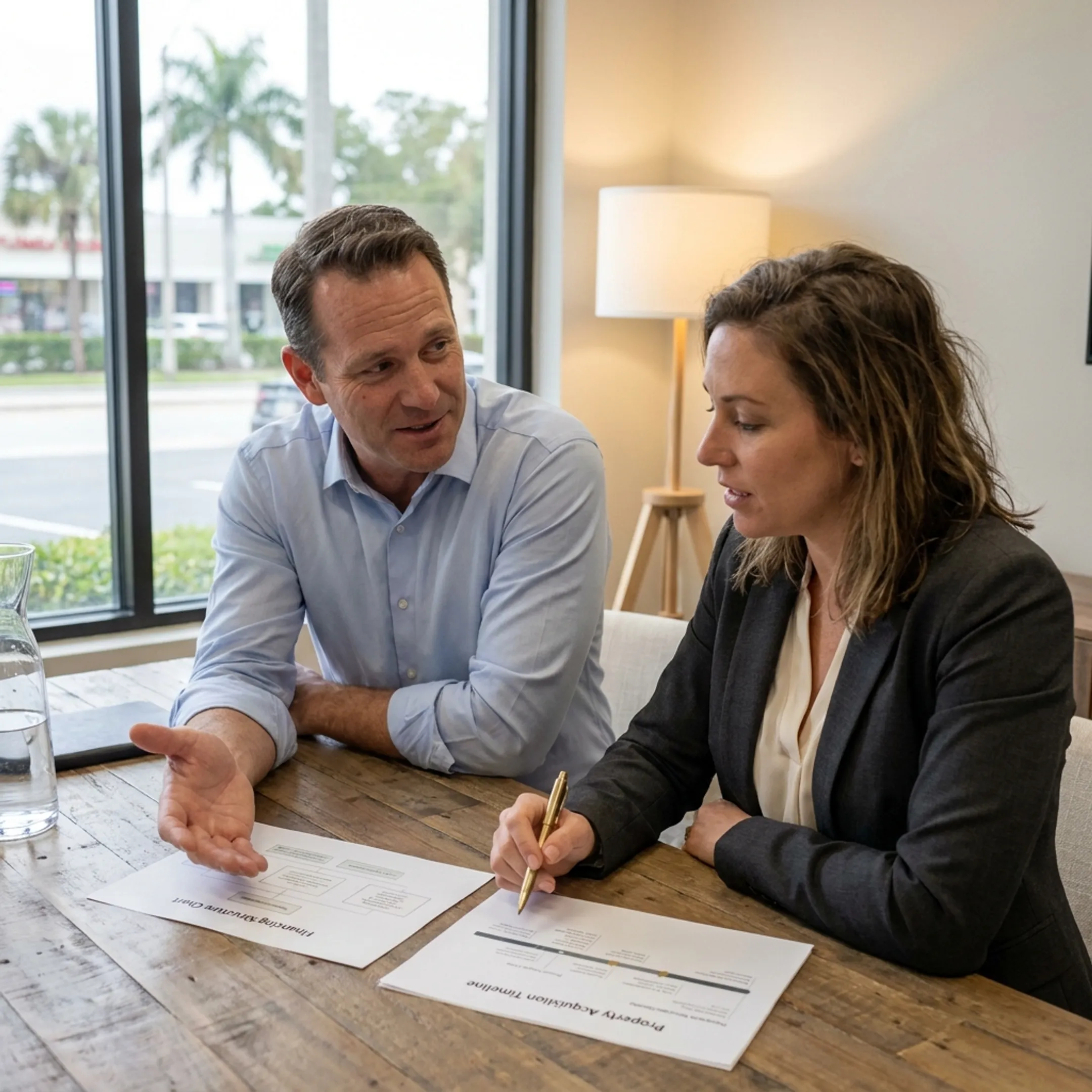 Advisor discussing Florida bridge financing strategy with real estate investor