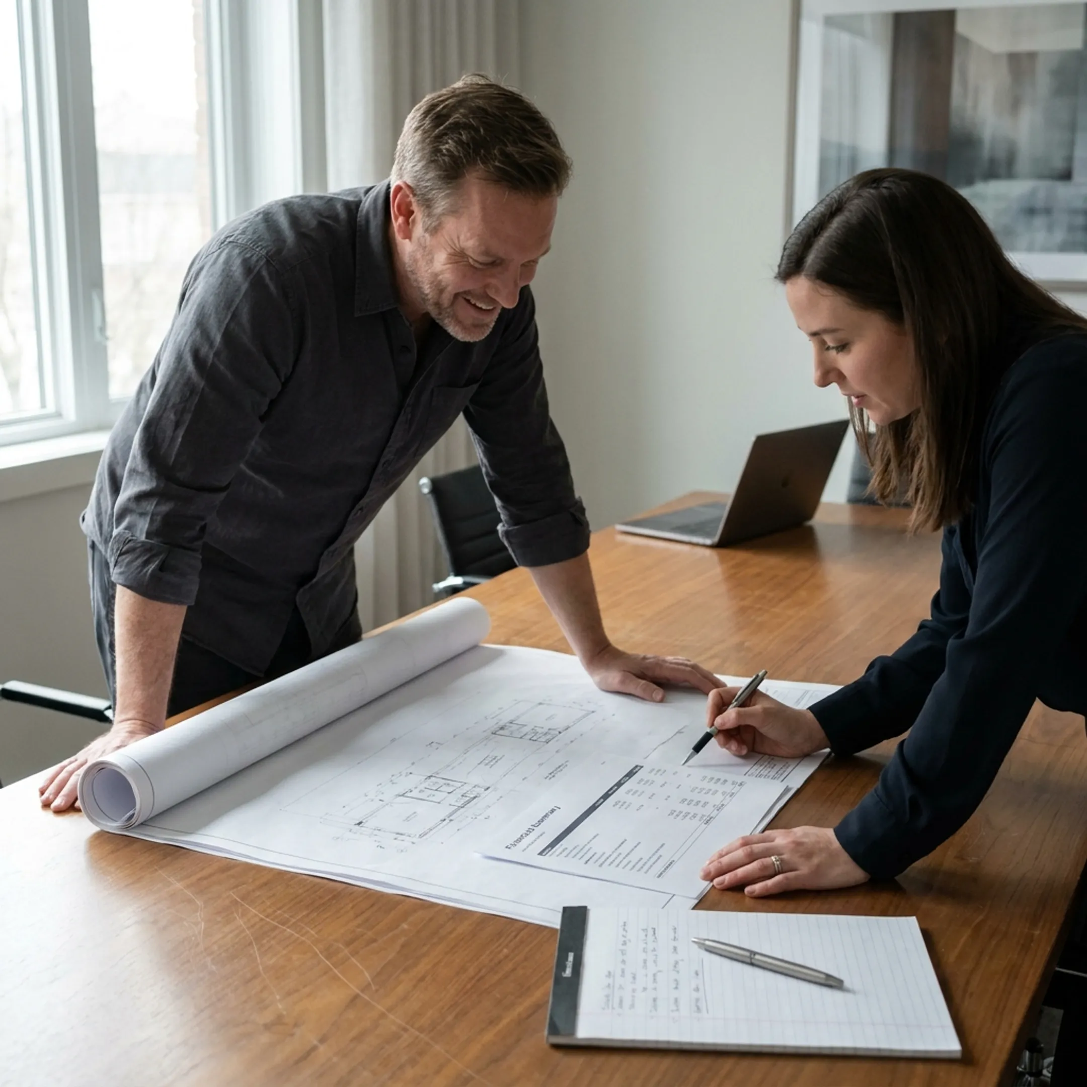 Financial professional reviewing mixed-use property documents