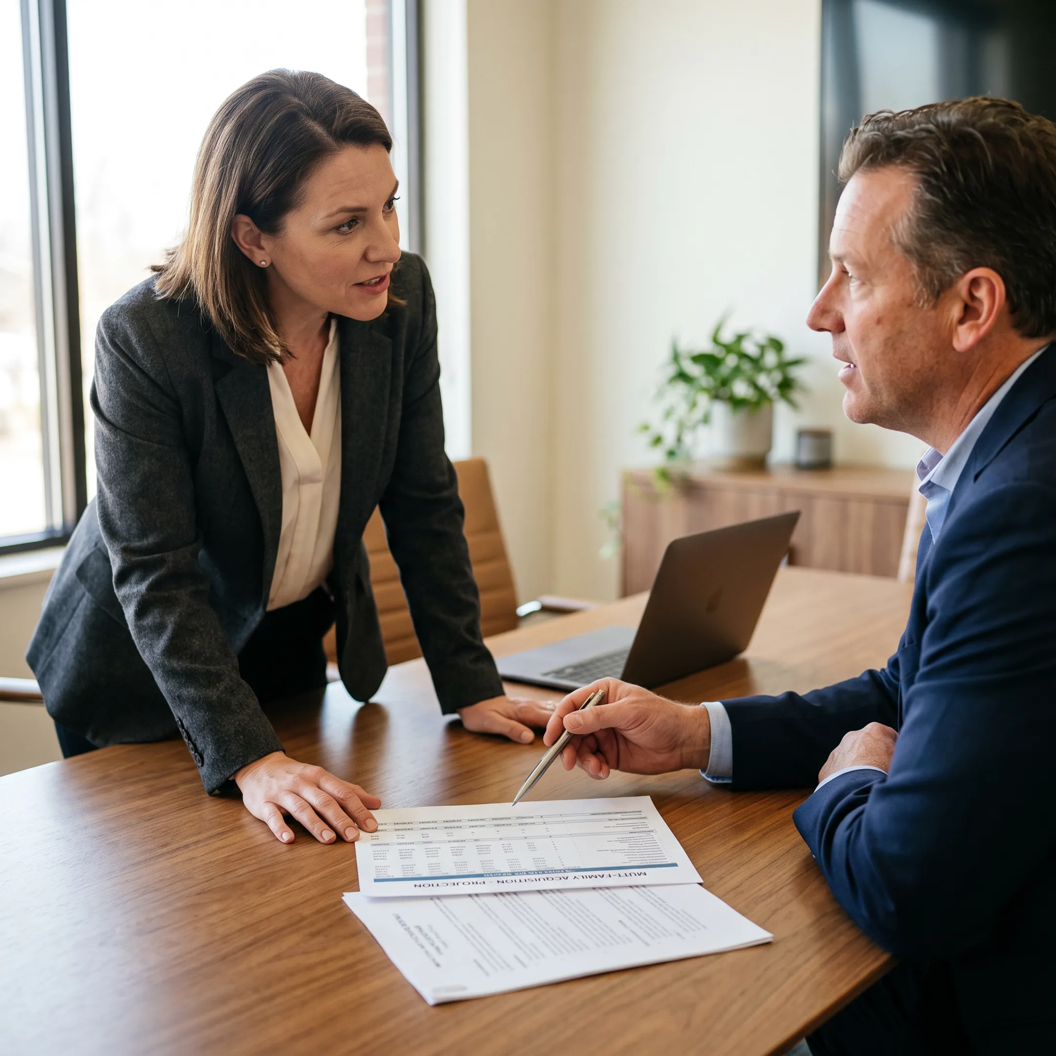 Real estate investor reviewing rental property financing documents