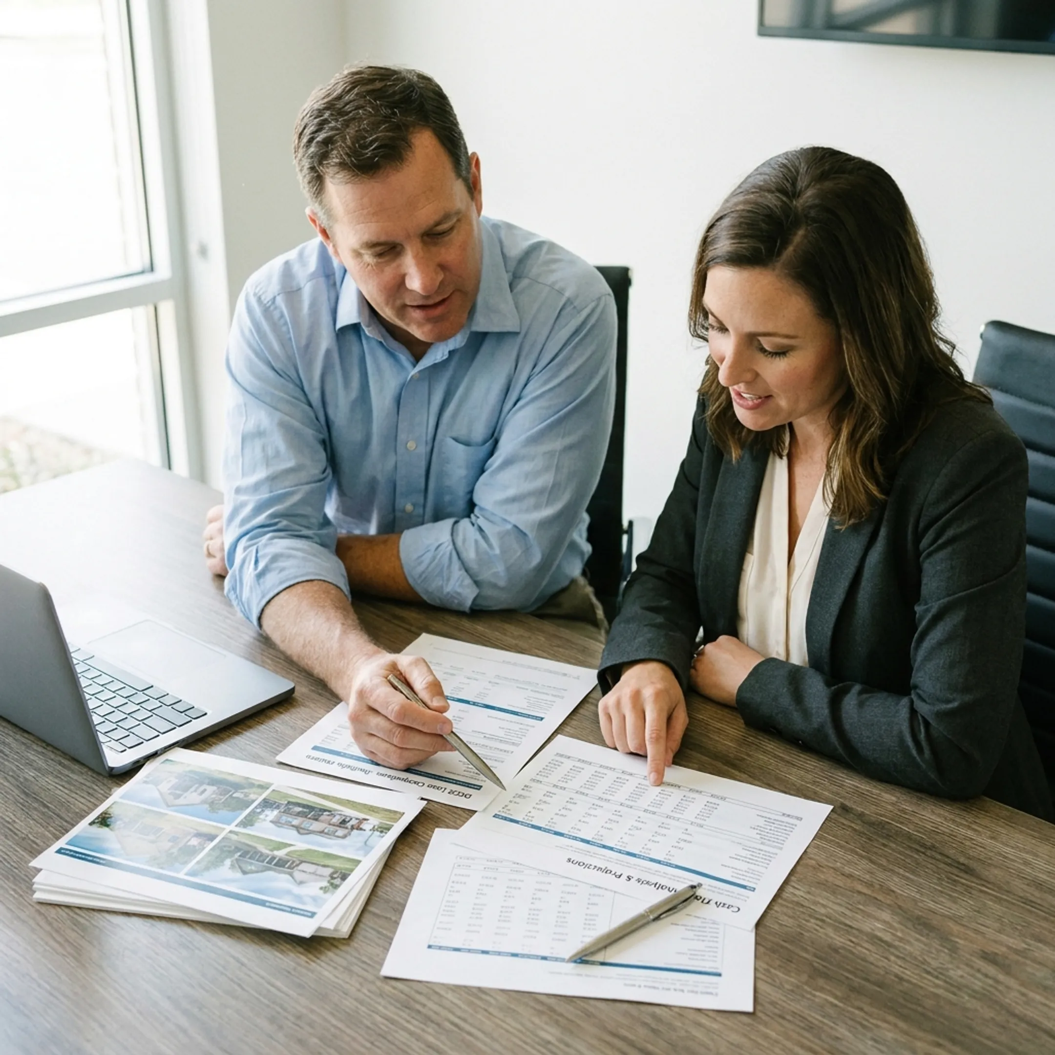 Loan advisor discussing rental property financing with investor