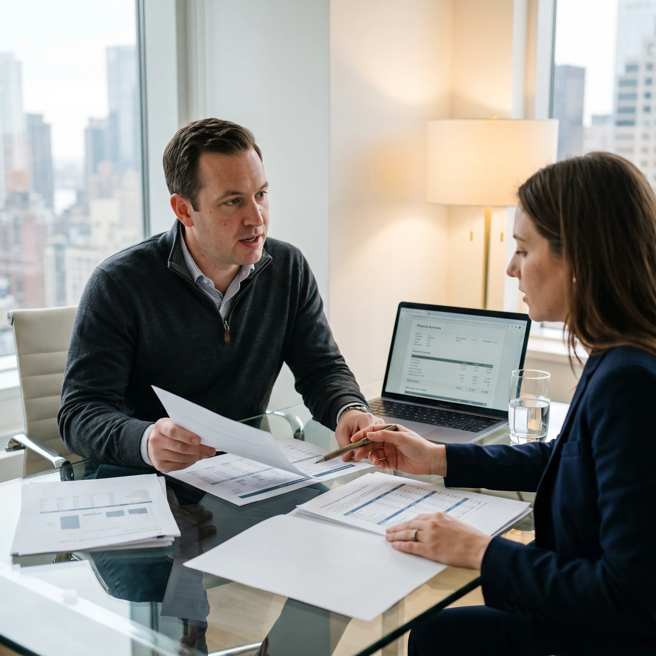 Investor reviewing New York rental property loan documents