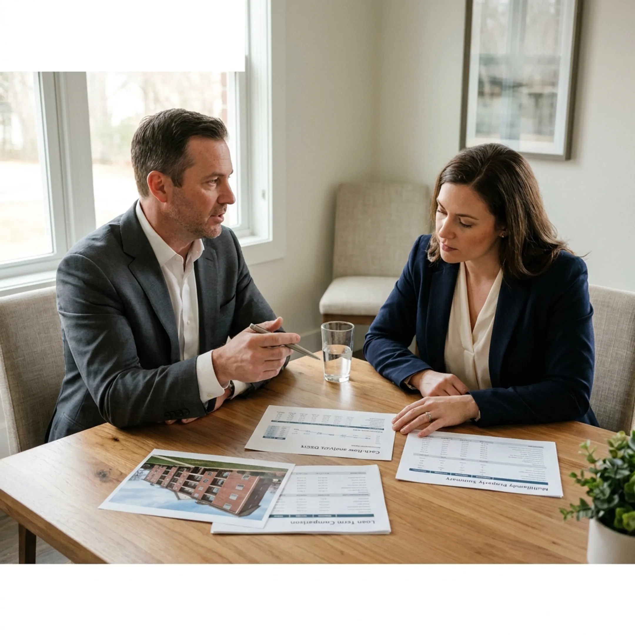 Advisor presenting multifamily financing options to an investor