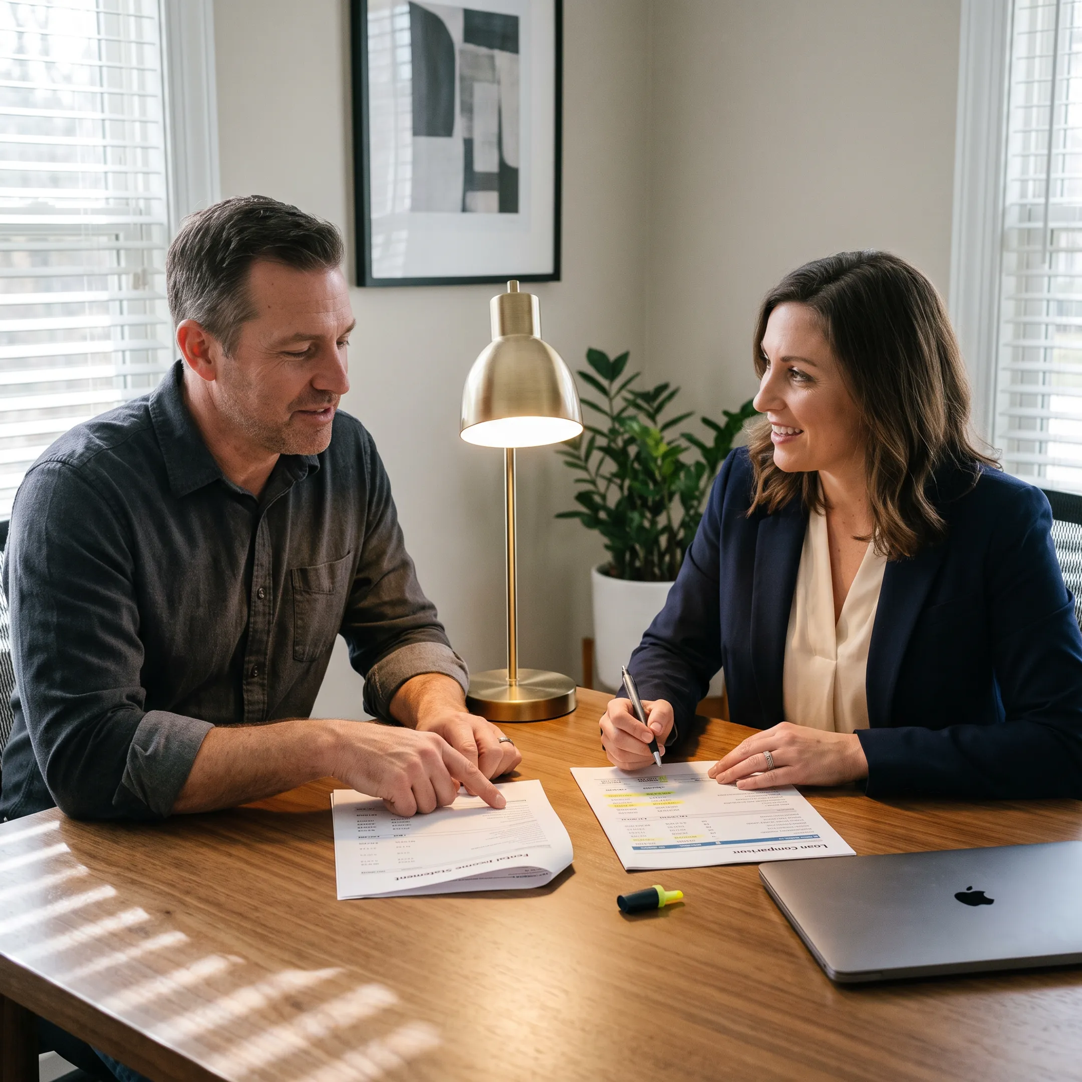 Real estate investor reviewing rental property loan documents
