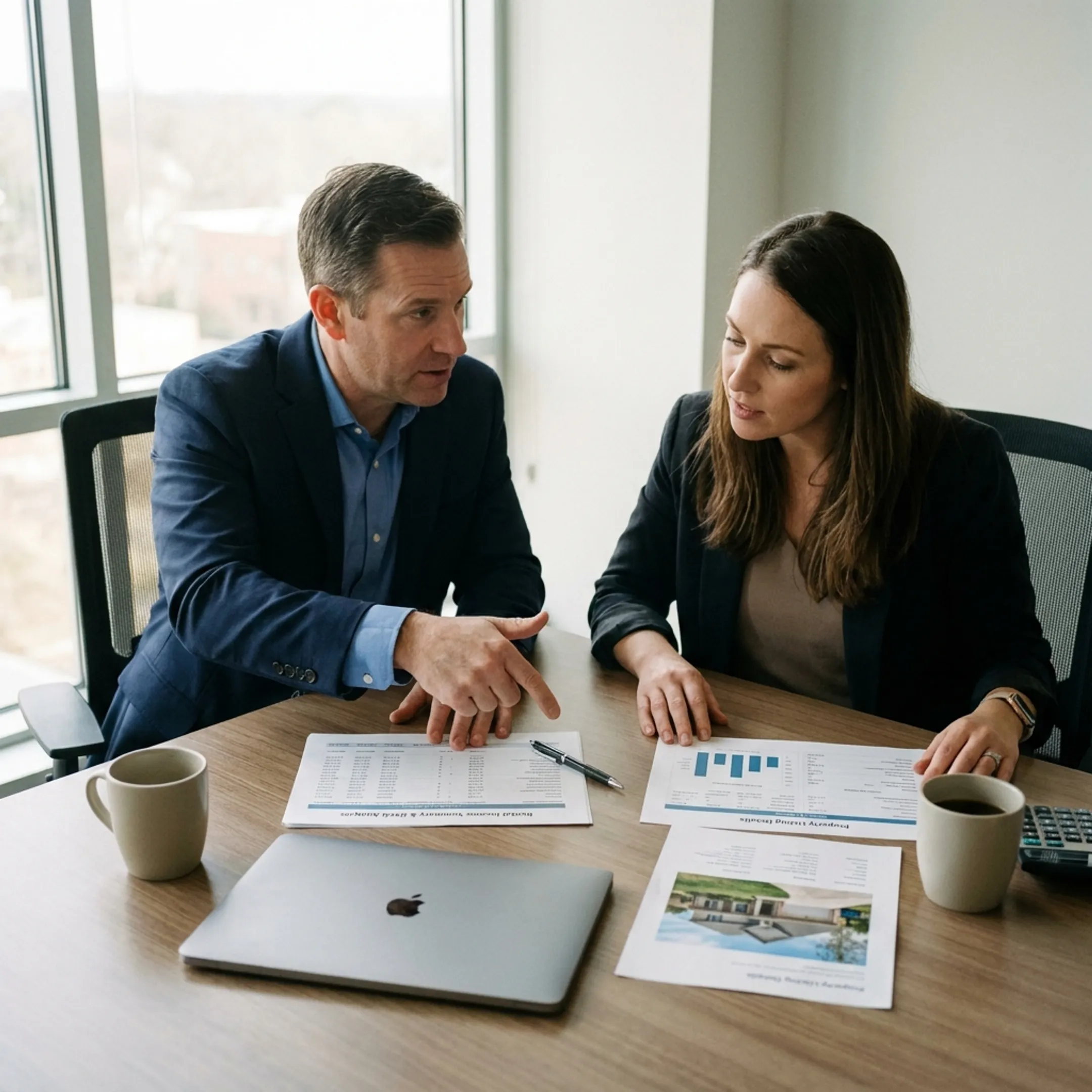 Advisor explaining rental property cash flow for a DSCR loan