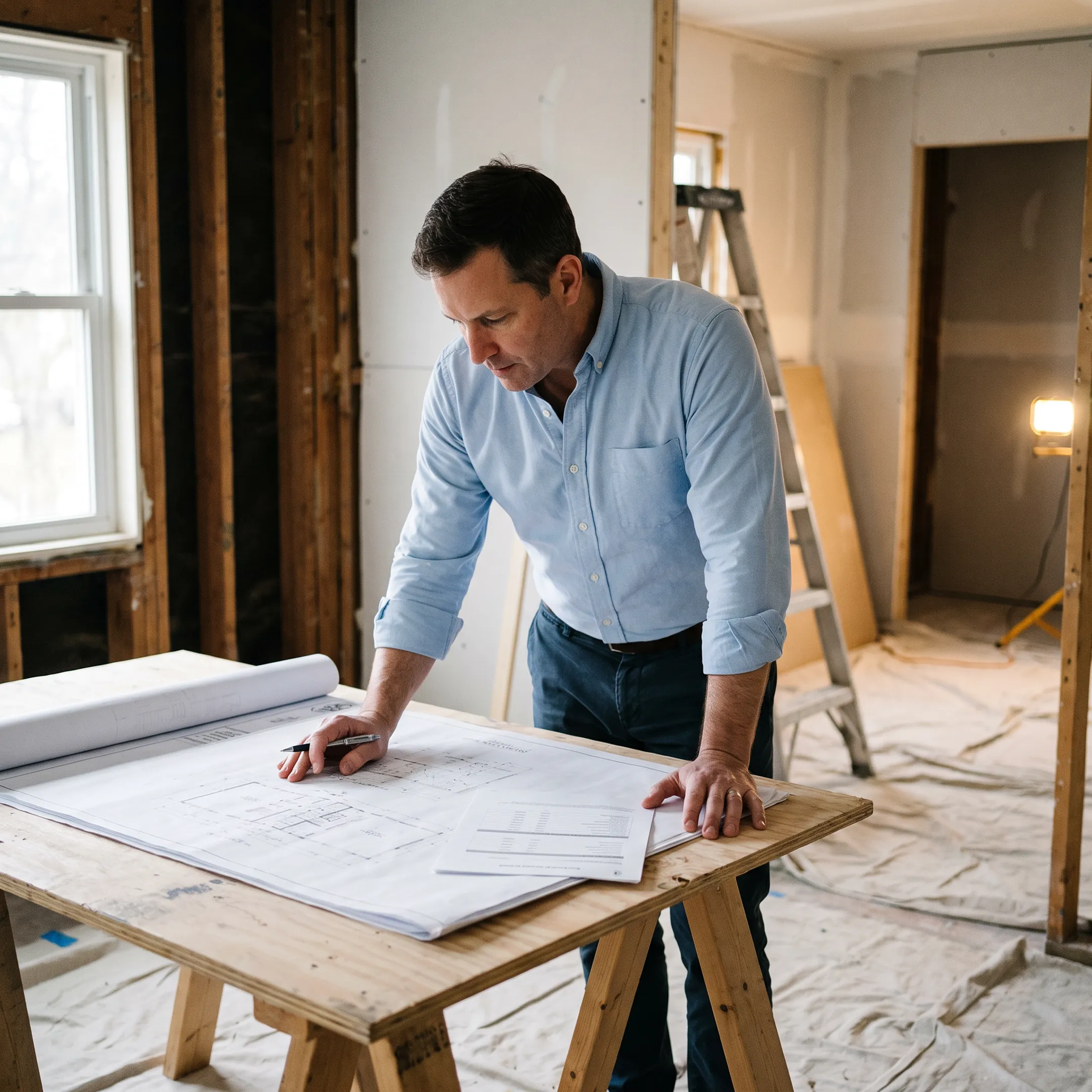 Investor reviewing fix and flip financing documents beside a renovated property