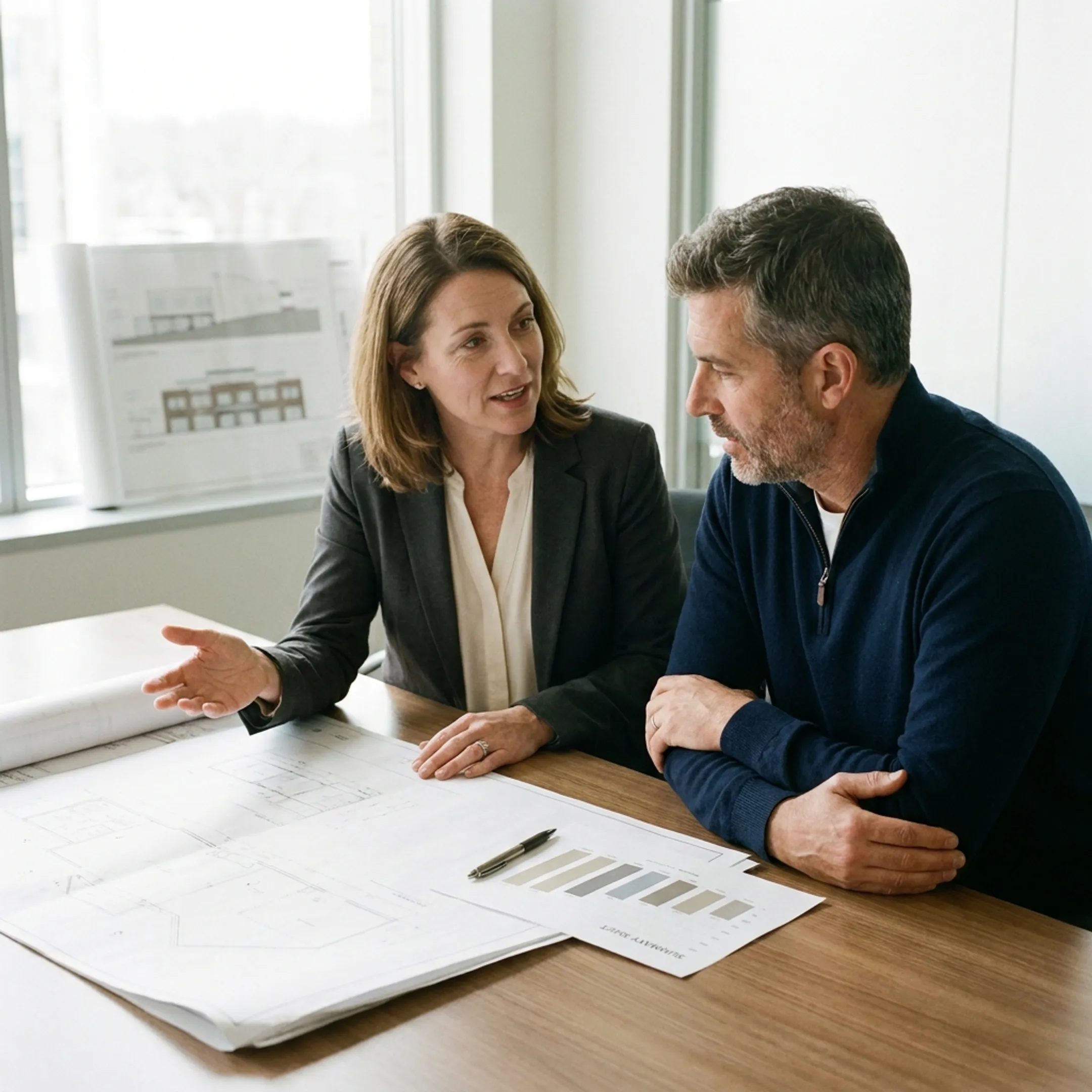 Real estate financing advisor discussing a development budget