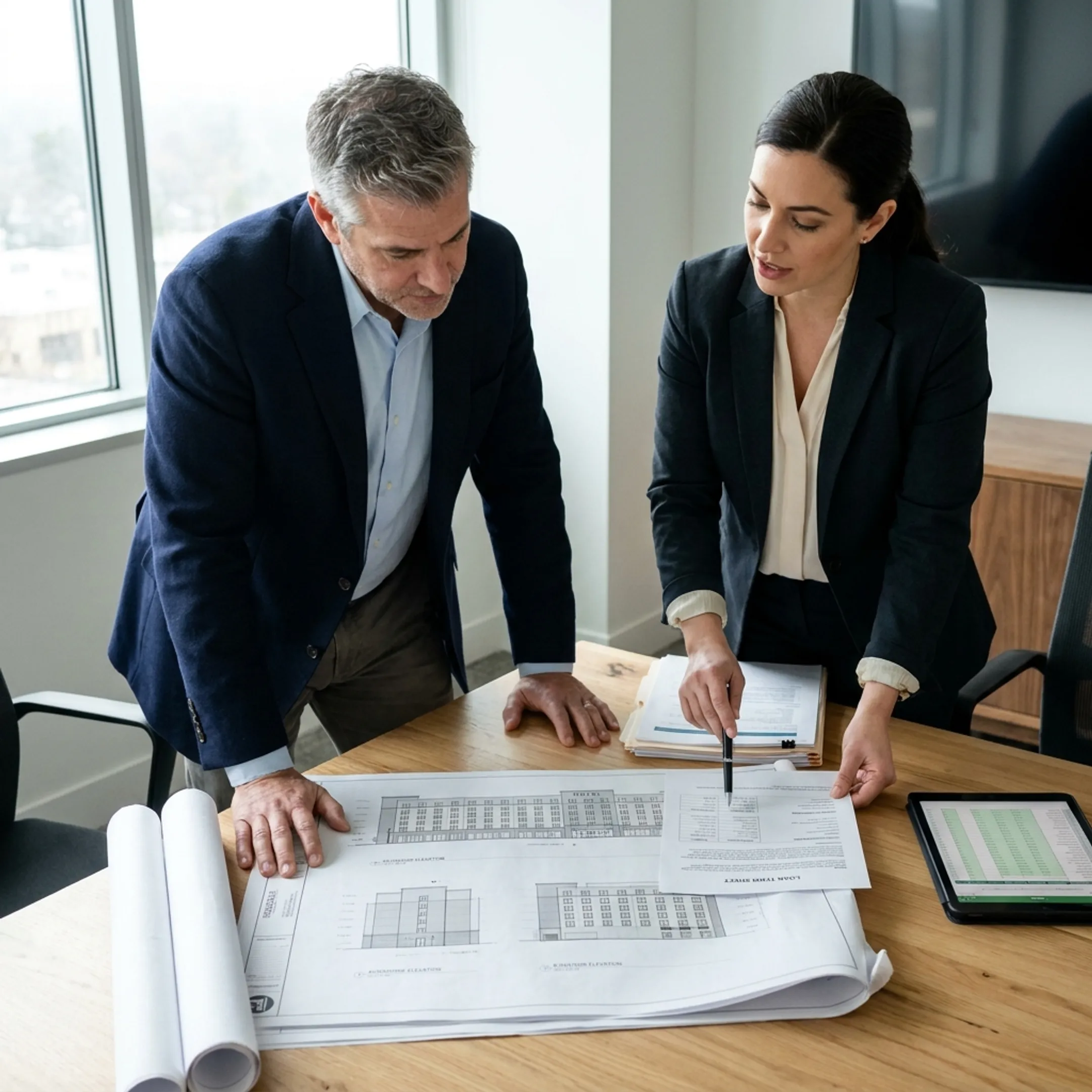 Hotel investor discussing bridge loan strategy with financing advisor