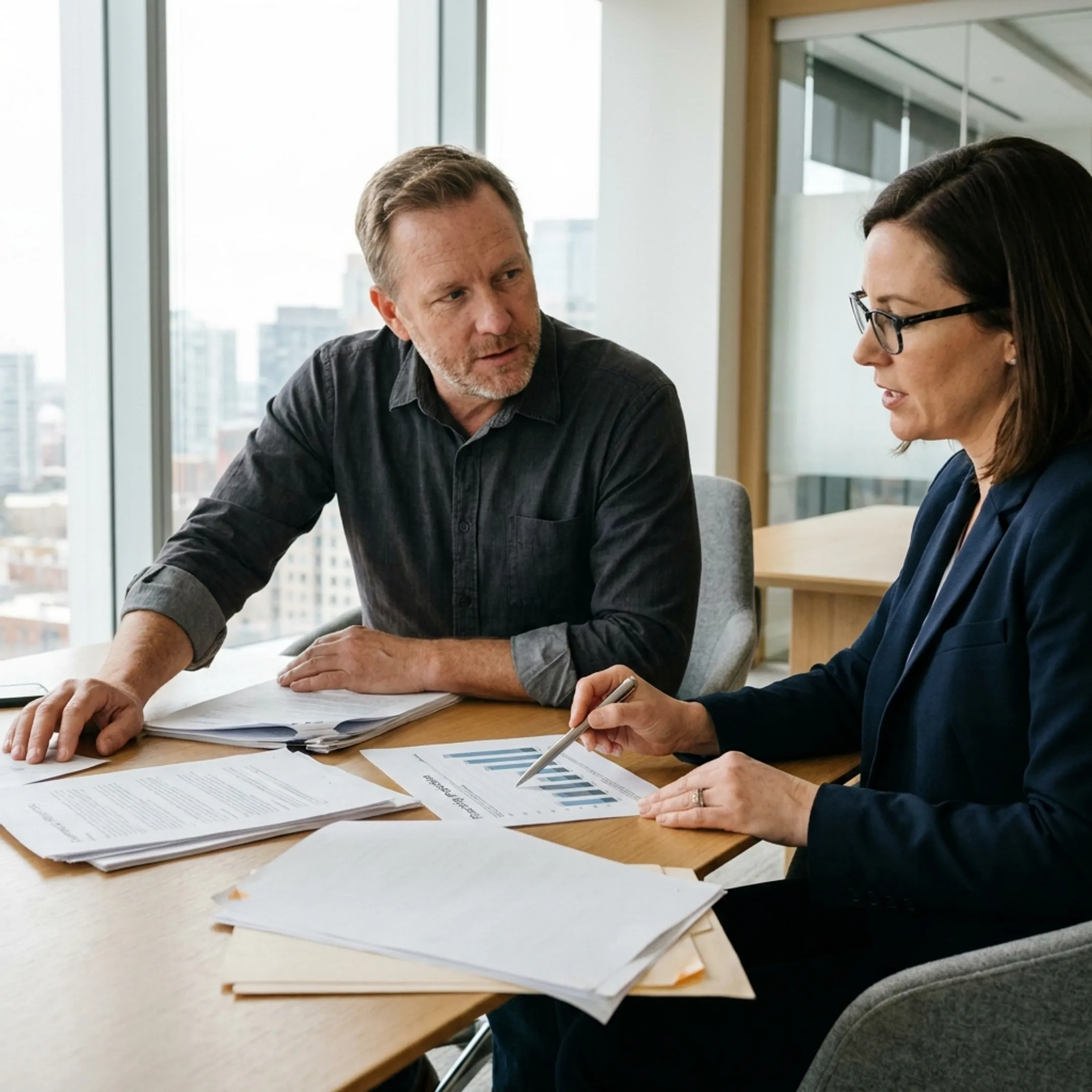 Investor reviewing commercial property financing documents