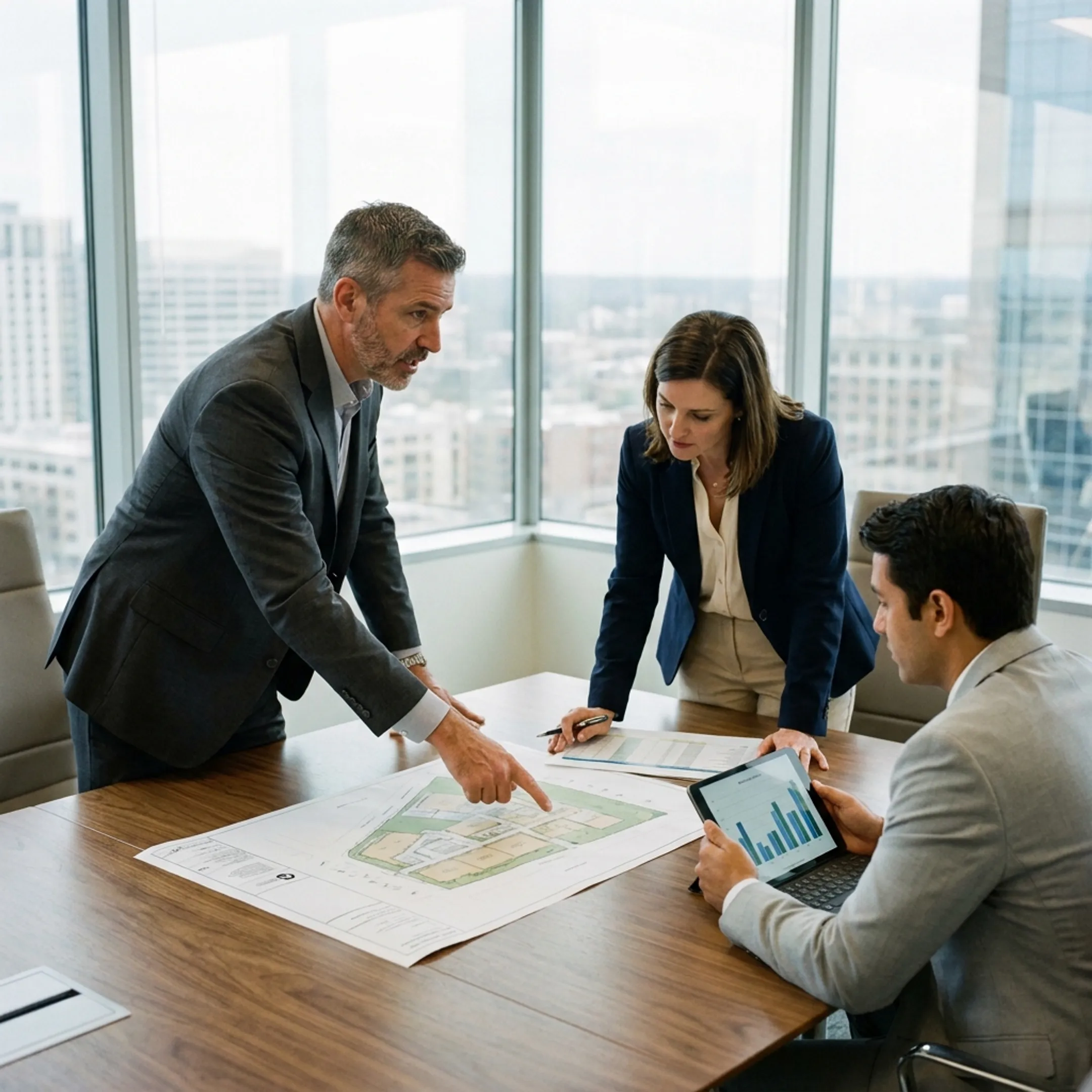 Financial professionals reviewing commercial construction financing plans