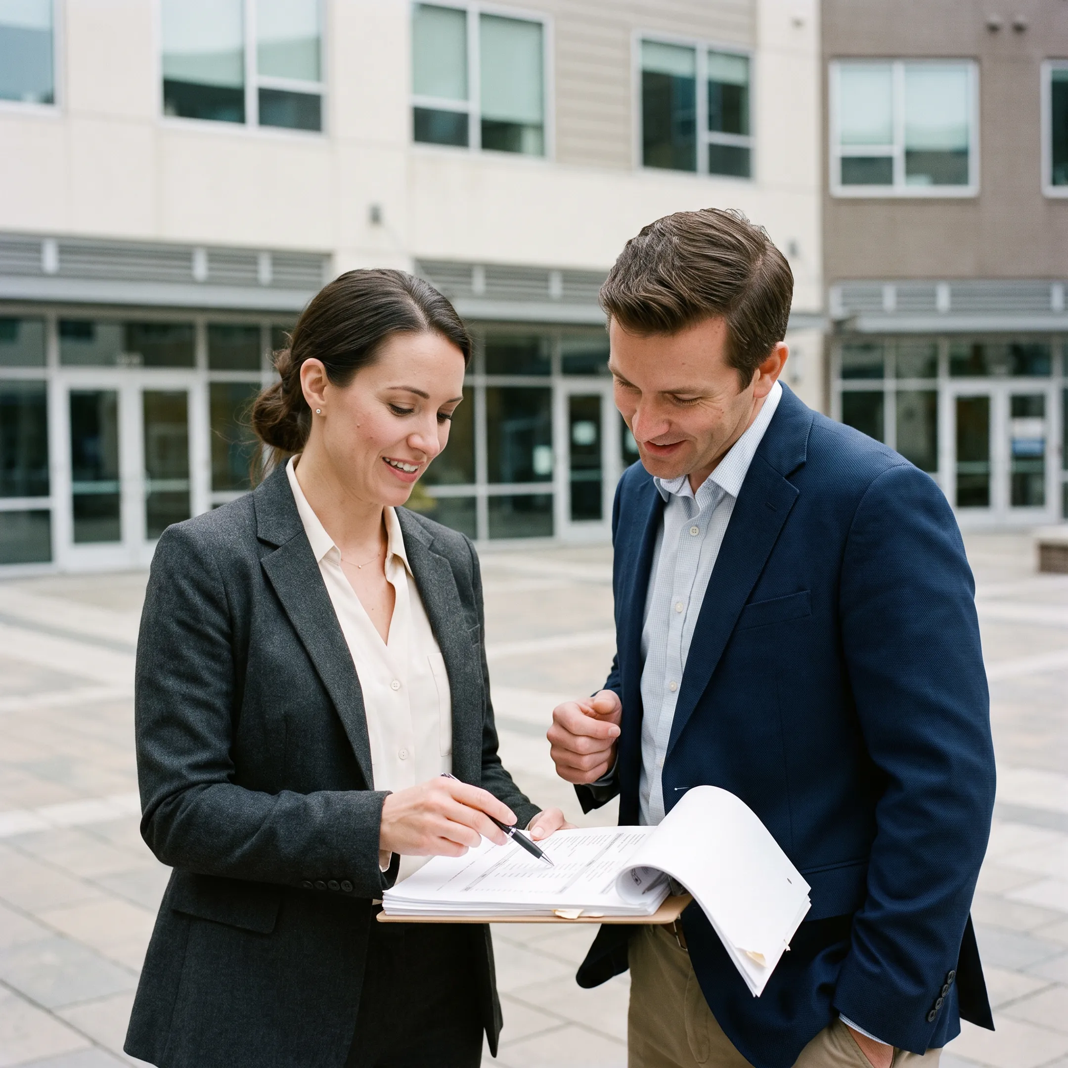 Commercial property and lending professional reviewing financing documents
