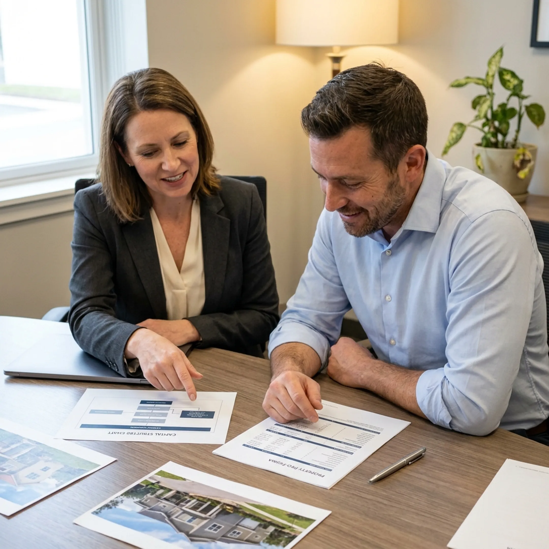 Advisor reviewing commercial property loan strategy