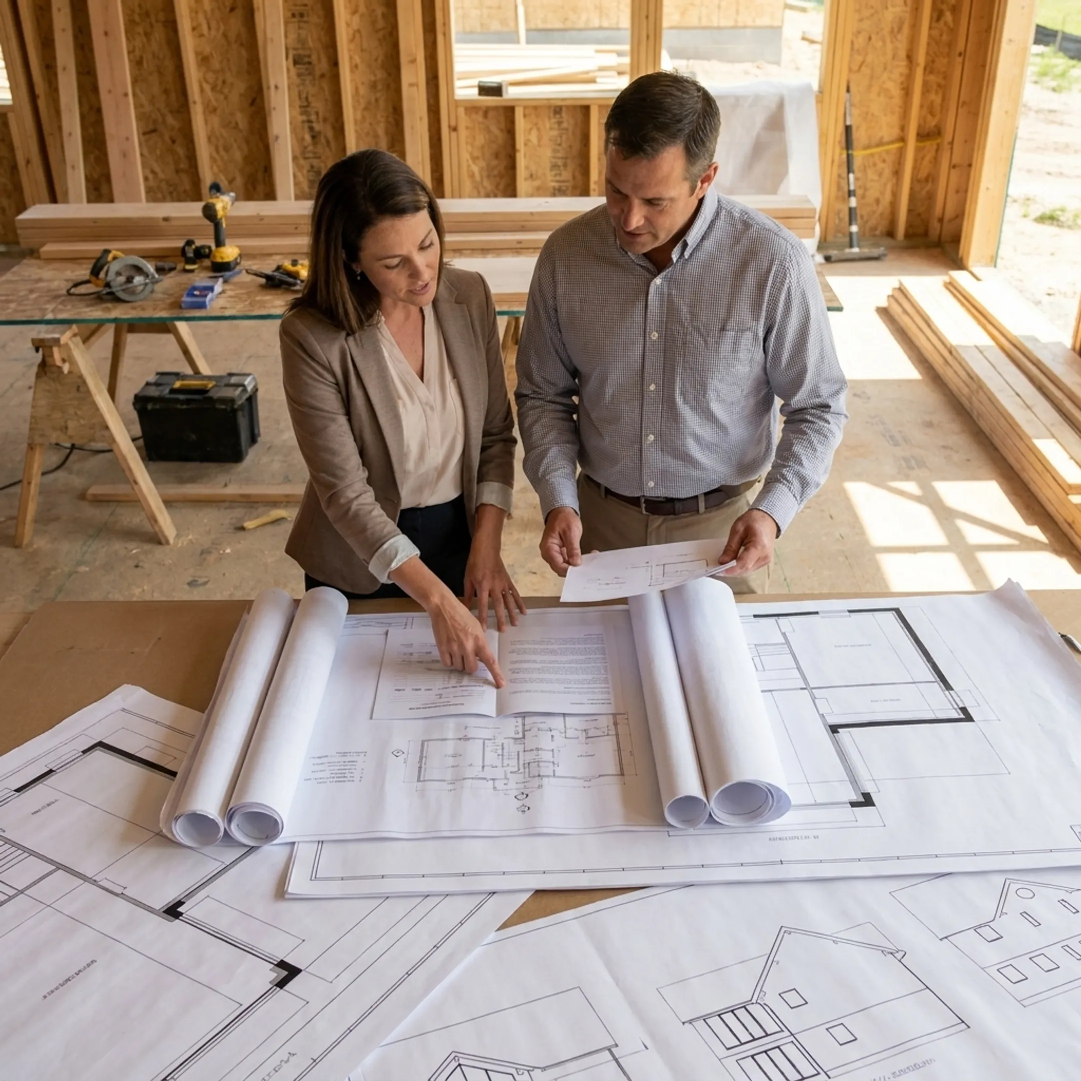 Investor and lending professional discussing a Texas renovation project