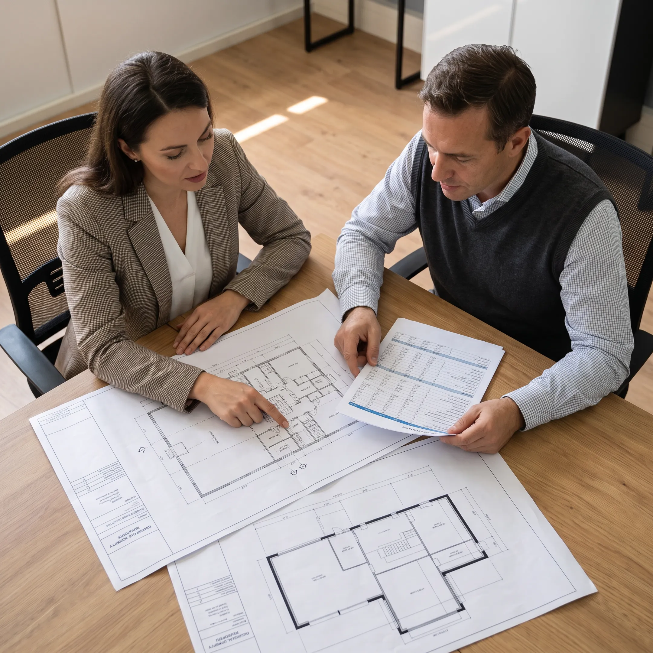 Financial professional reviewing industrial property documents